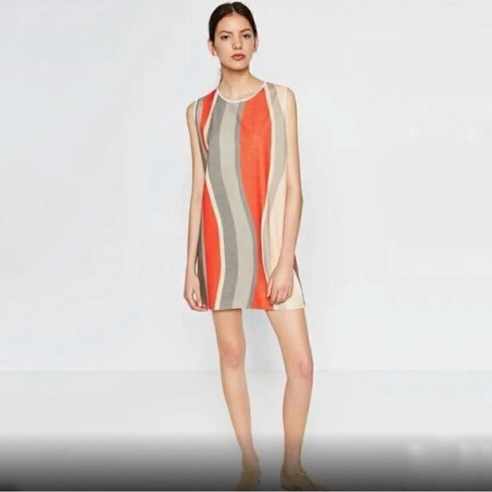 Zara Sleeveless Color Block Swirl Tank Mini Dress Abstract Print Women’s